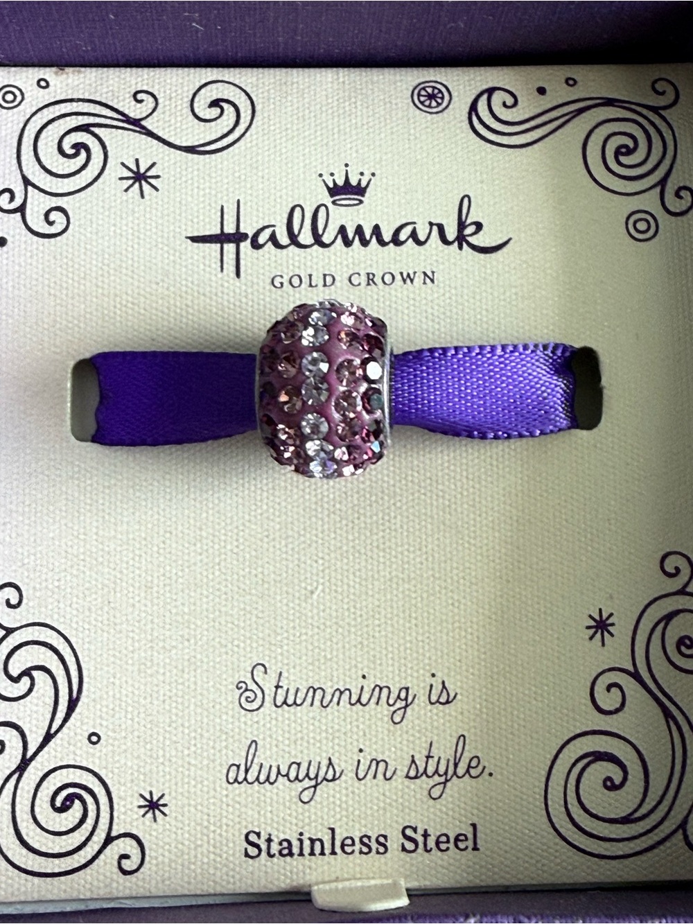Hallmark Pink and Clear Crystal Rondelle Charm